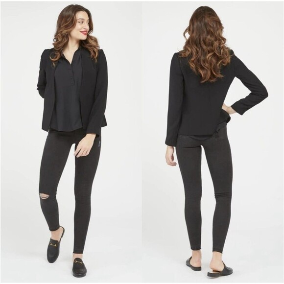 SPANX Jeans Women Size XS Vintage Black Distressed Skinny Raw Hem - Picture 1 of 12